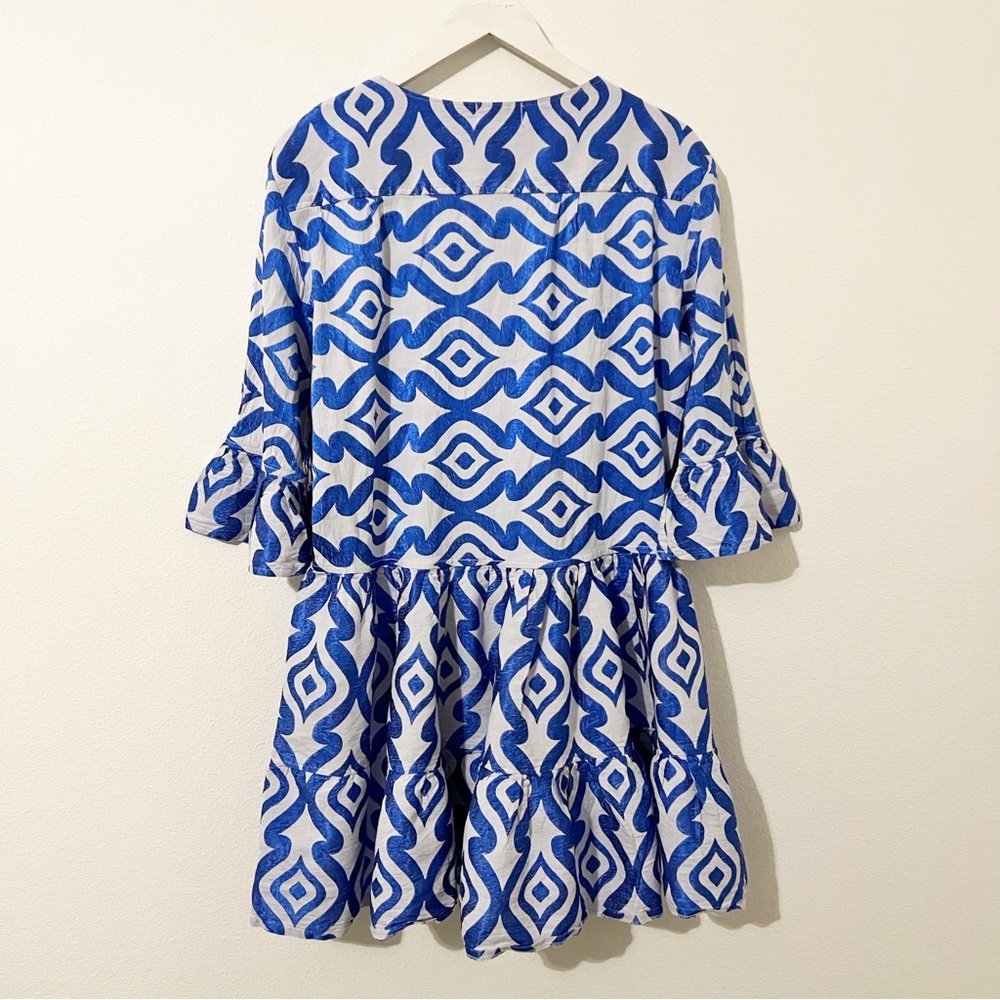 Kambra Blue White Grecian Dress Cotton Size OS Medium - Picture 5 of 5